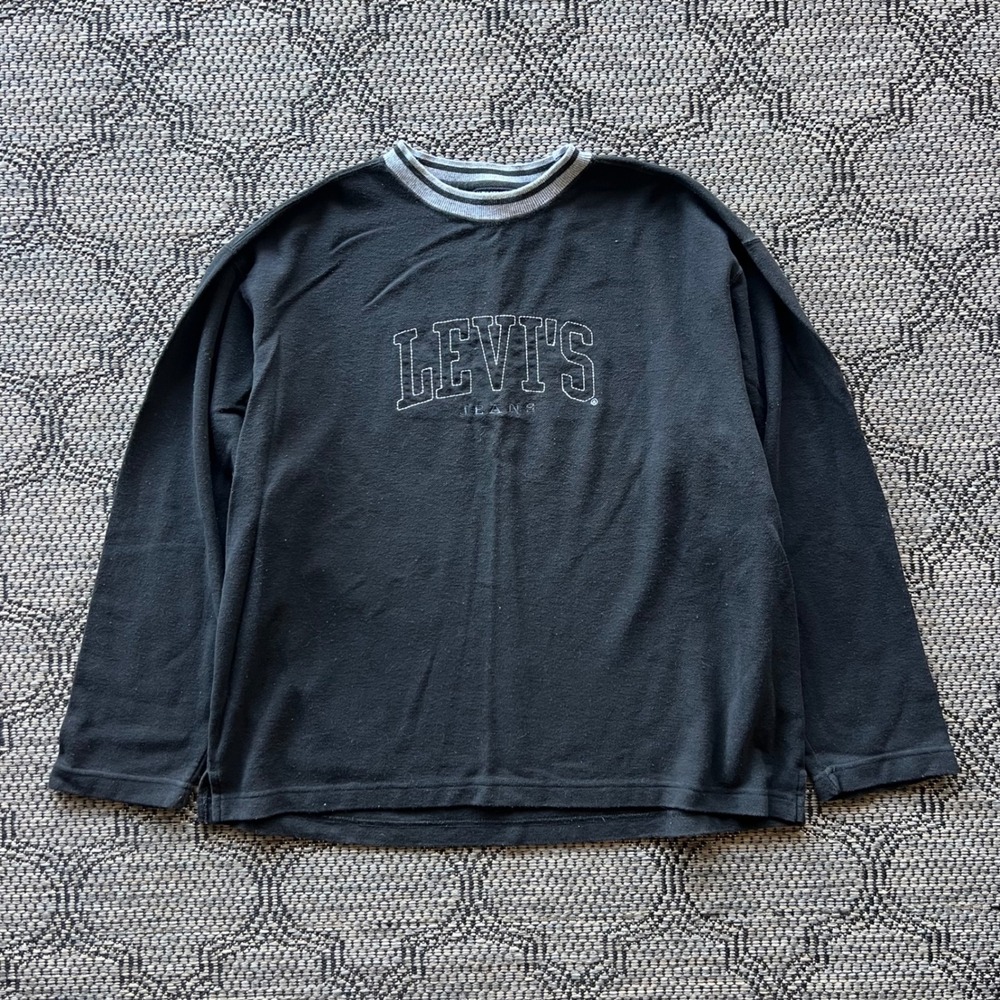 Vintage Levi's Shirt Mens Large Black Embroidered Logo Ringer Crew Neck 90s